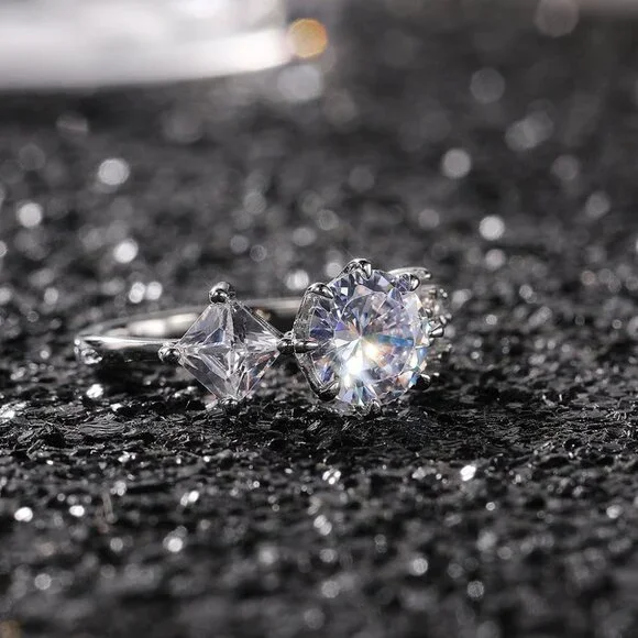 CZ Square Leaf 925 Silver Plated Wedding/Engagement Ring for Women, K940